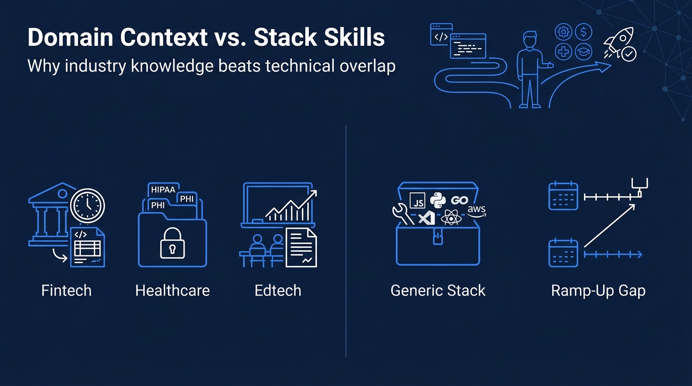 domain-context-vs-stack-skills-infographic-comparing-fintech-healthcare-and-edtech-knowledge-with-generic-tech-stacks-an